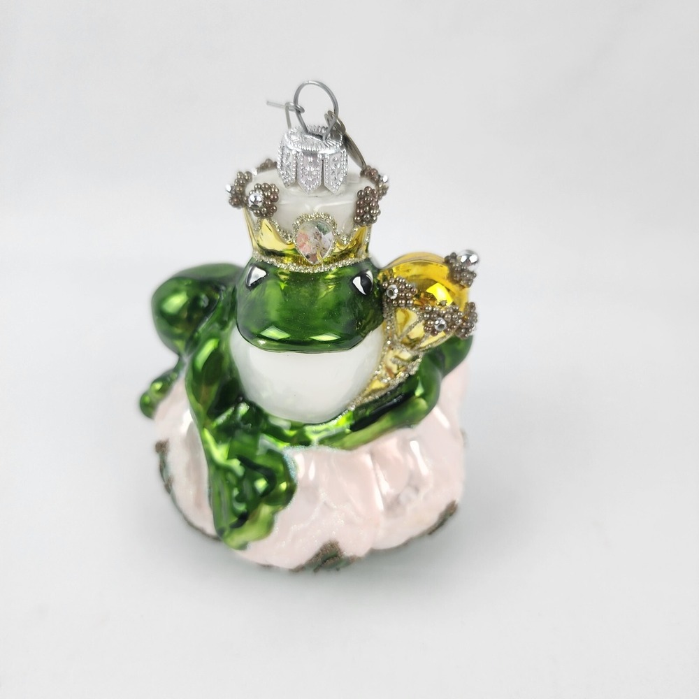 Vintageโ Pier 1 Blown Glass Bejeweled Noble Frog Ornament King of Throne Prince